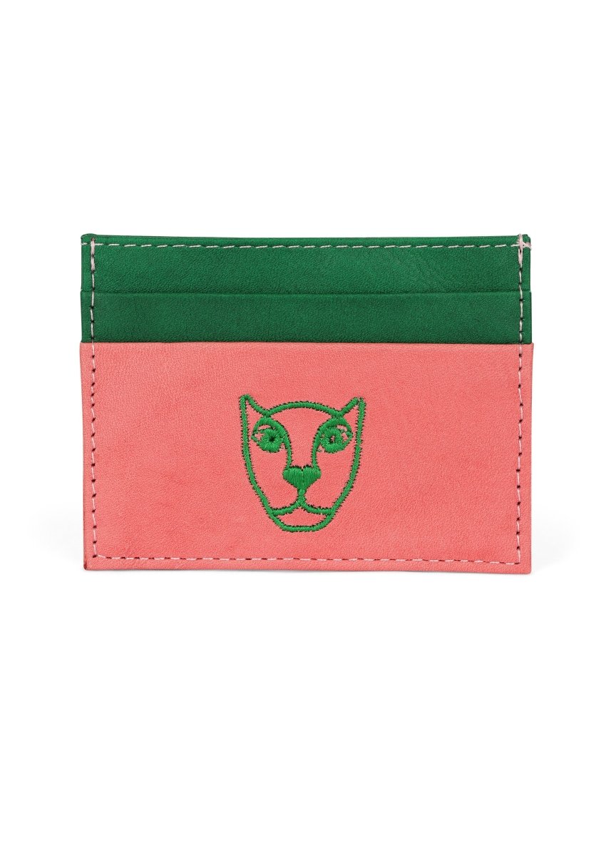 JAGUAR LEATHER CARD HOLDER WALLET // PINK + GREEN - TLW Shoes