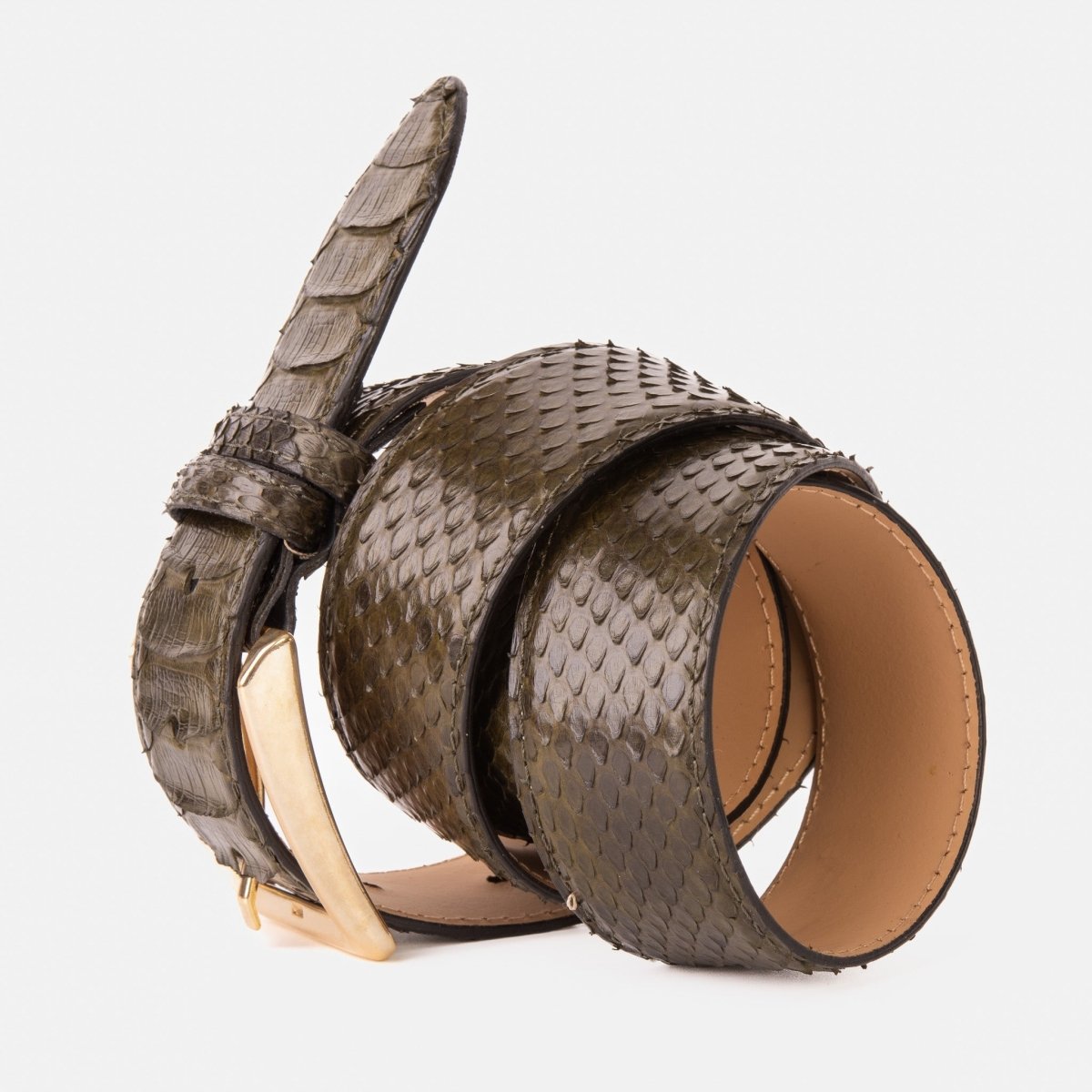 The Bethesda Green Pythn Snk Leather Belt - TLW Shoes