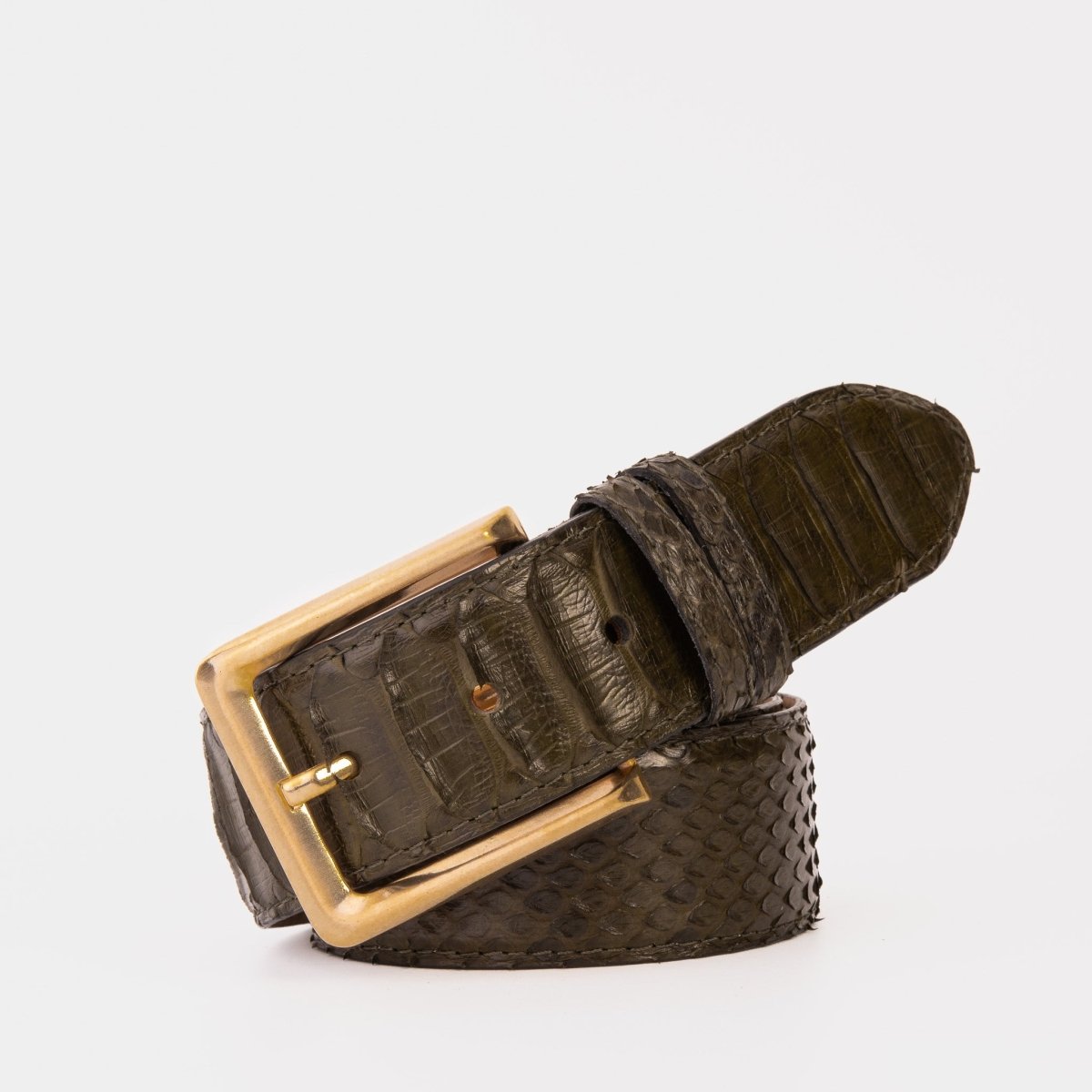The Bethesda Green Pythn Snk Leather Belt - TLW Shoes