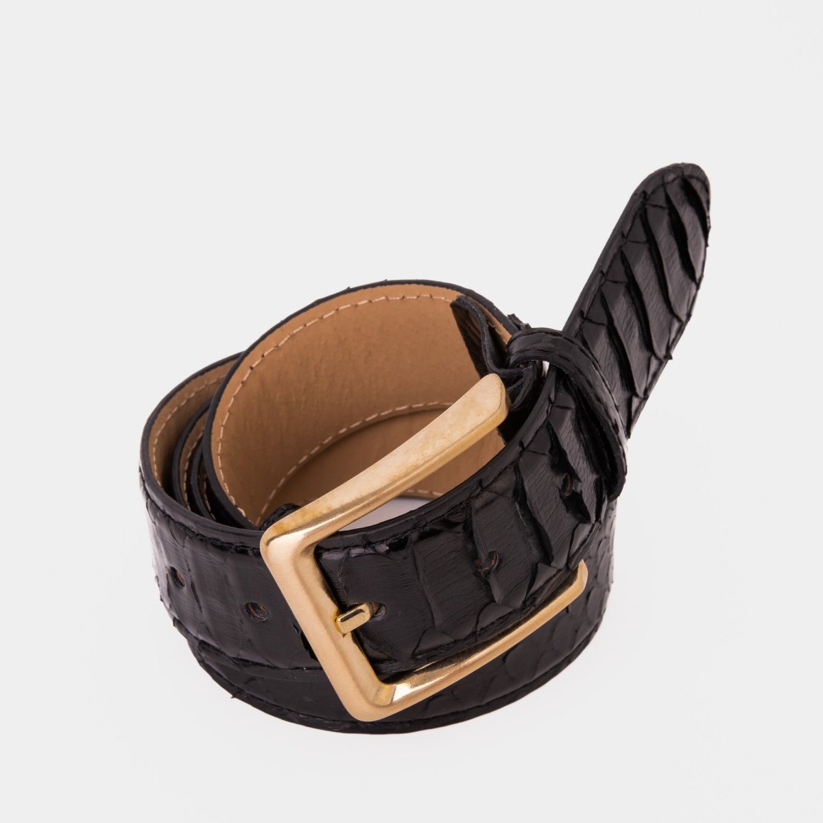 The Bethesda Black pythn Sneak Leather Belt - TLW Shoes