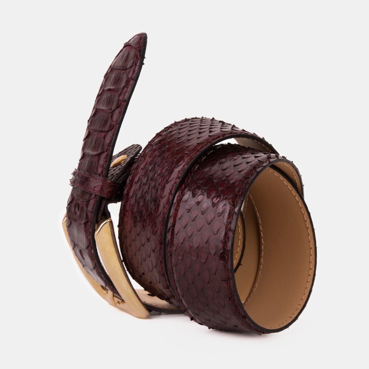 The Bethesda Burgundy pythn Sneak Leather Belt - TLW Shoes