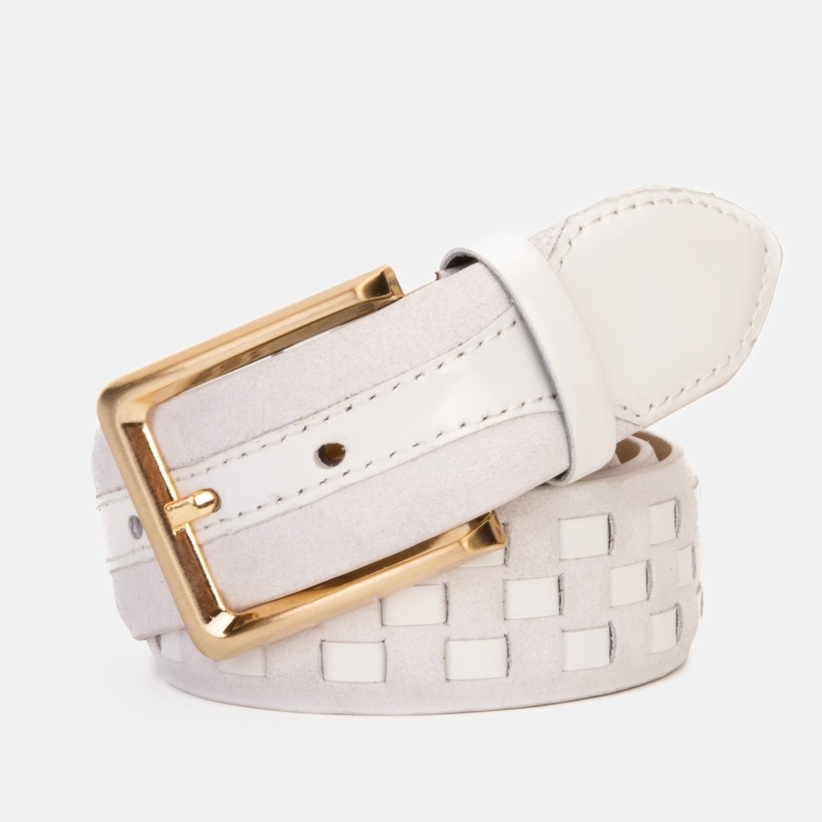 The Eugene White & Gold Woven Leather Belt - TLW Shoes