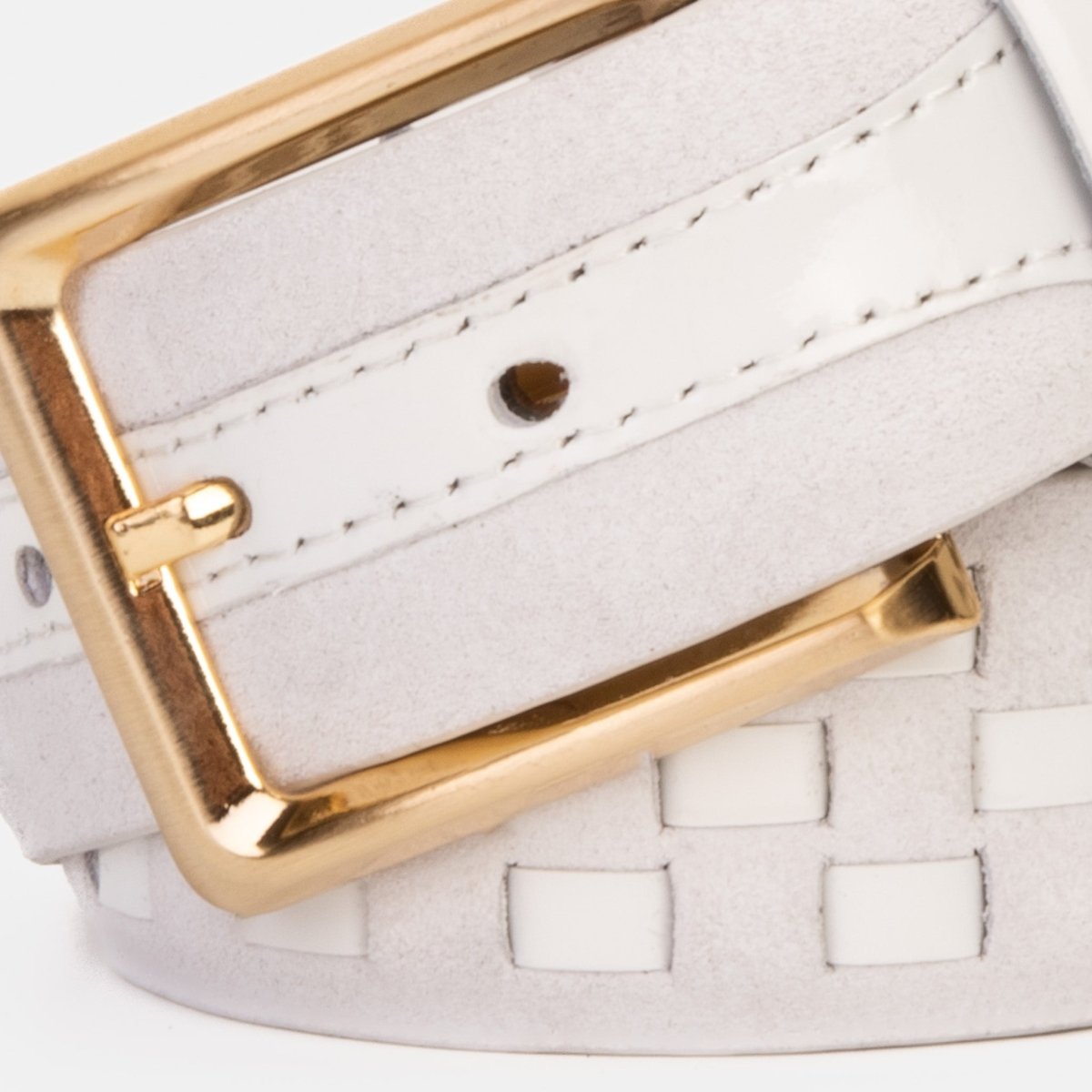 The Eugene White & Gold Woven Leather Belt - TLW Shoes