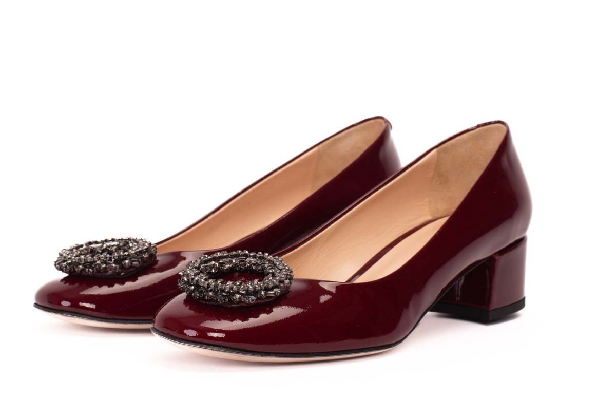 The Danish Burgundy Patent Leather Block Heel Pump Women Shoe - TLW Shoes