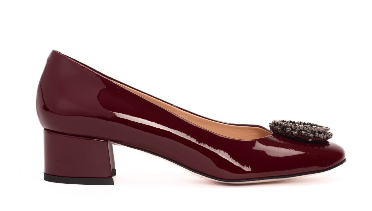 The Danish Burgundy Patent Leather Block Heel Pump Women Shoe - TLW Shoes