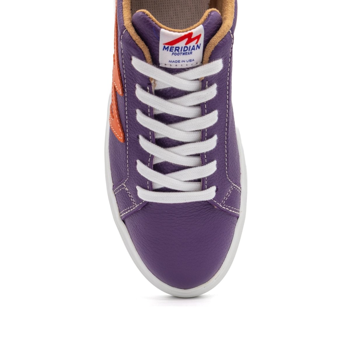 purple orange two-tone sneakers worn with casual outfit