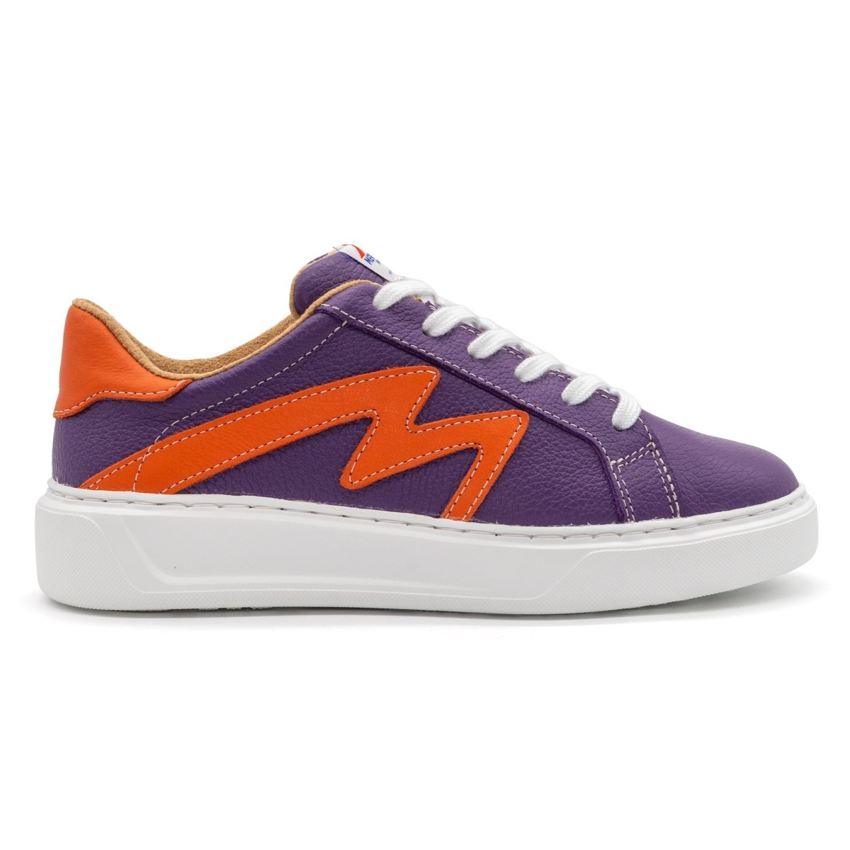 601 two-tone purple and orange sneakers side view