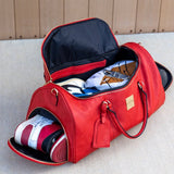 Red Tumbled Leather Weekender Duffle Bag - TLW Shoes