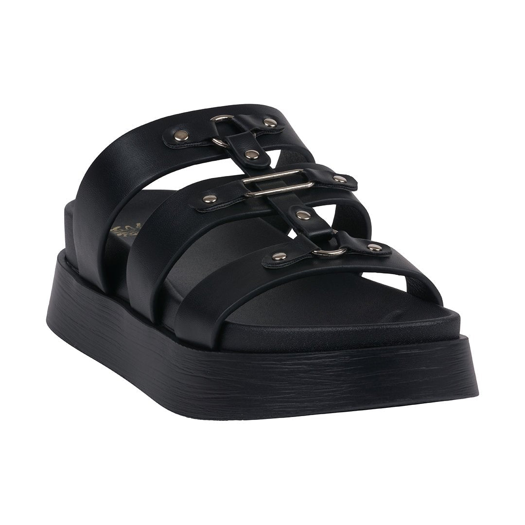 Women's Stevie Black Strappy Slide Platform Sandals - TLW Shoes