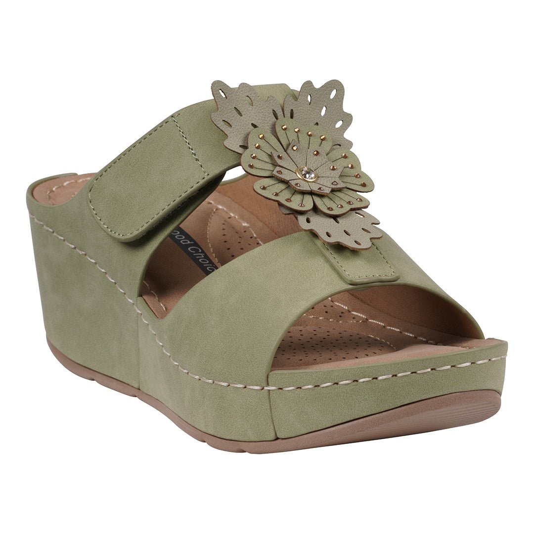 Women's Talia Green Floral Wedge Sandals - TLW Shoes