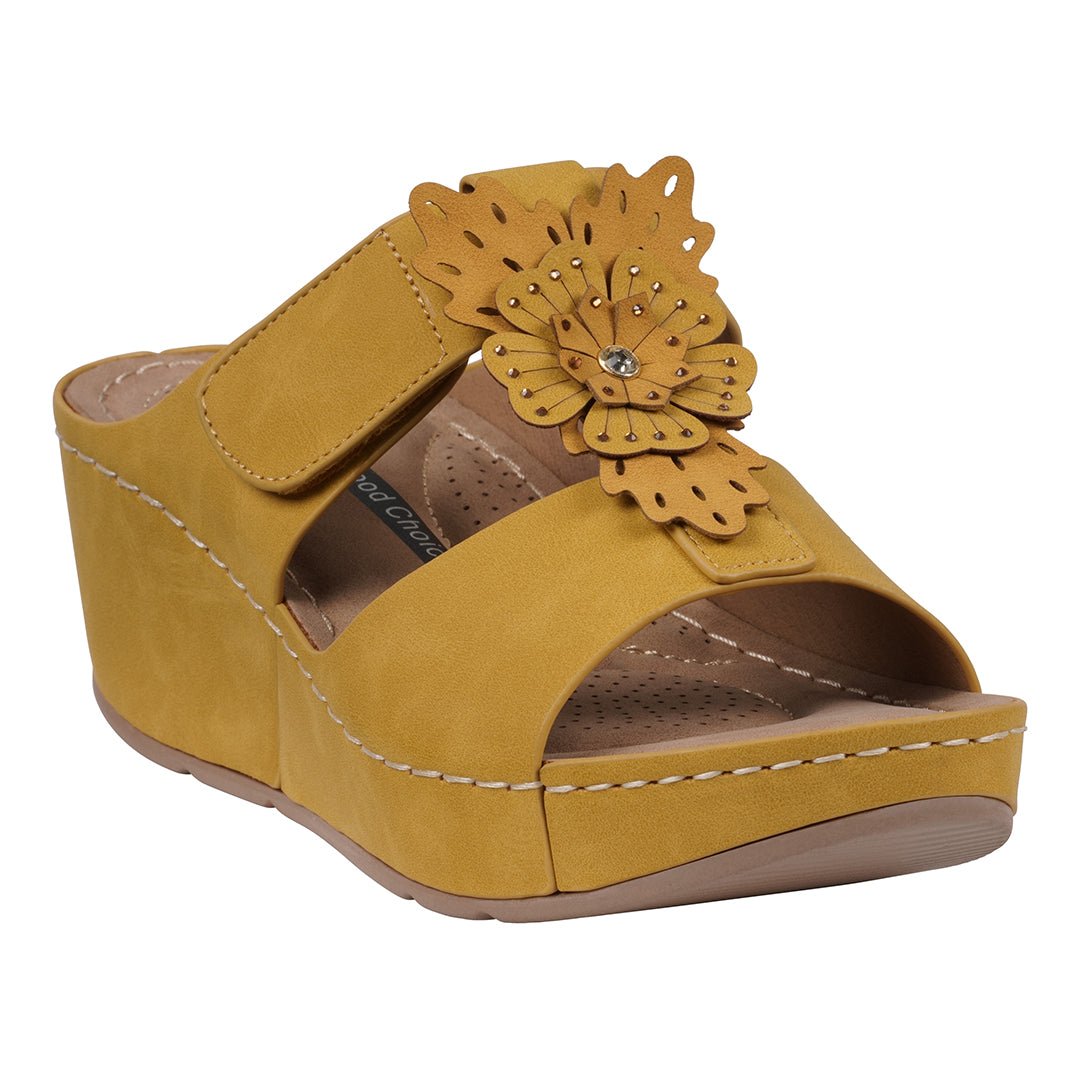 Women's Talia Yellow Floral Wedge Sandals - TLW Shoes