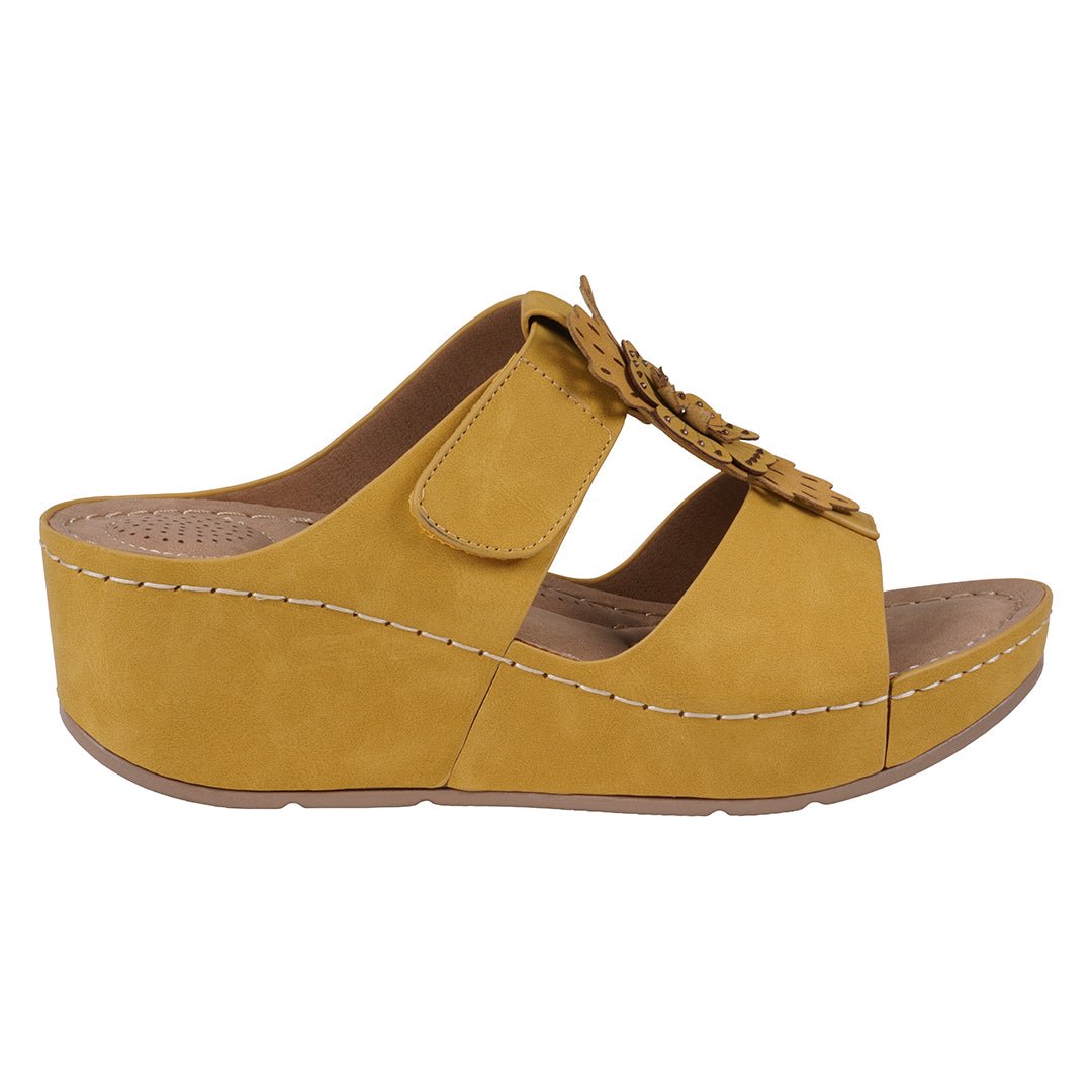 Women's Talia Yellow Floral Wedge Sandals - TLW Shoes