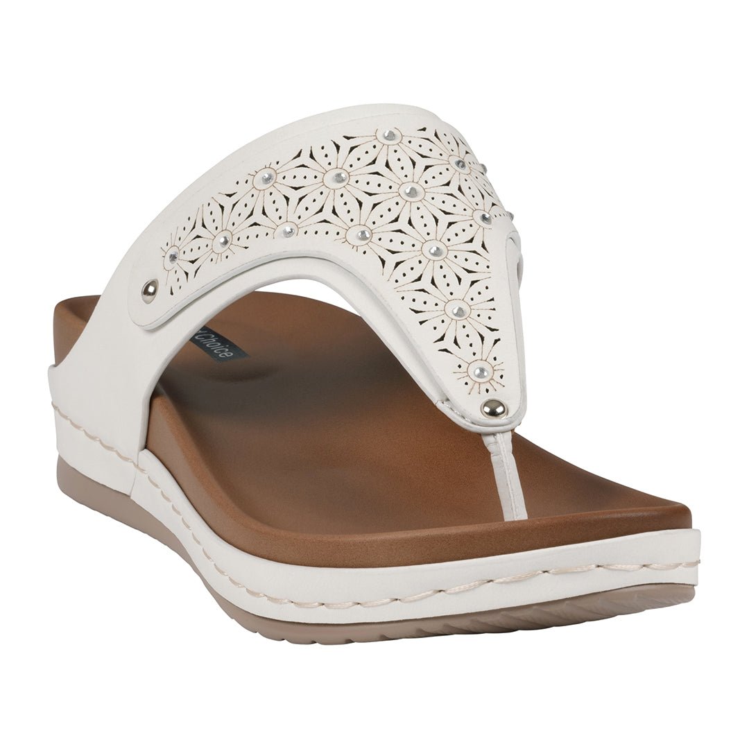 Women's Tani White Thong Wedge Sandals - TLW Shoes