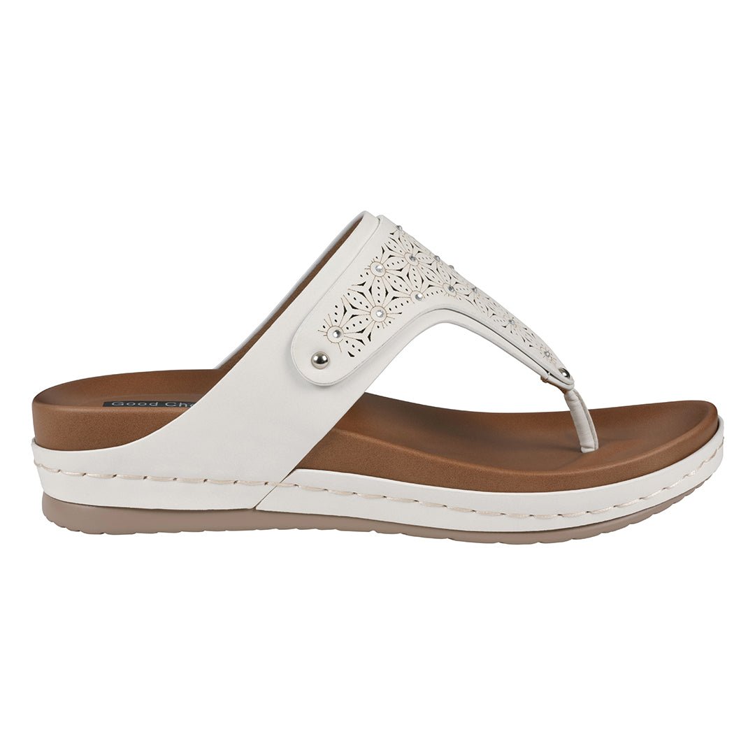 Women's Tani White Thong Wedge Sandals - TLW Shoes