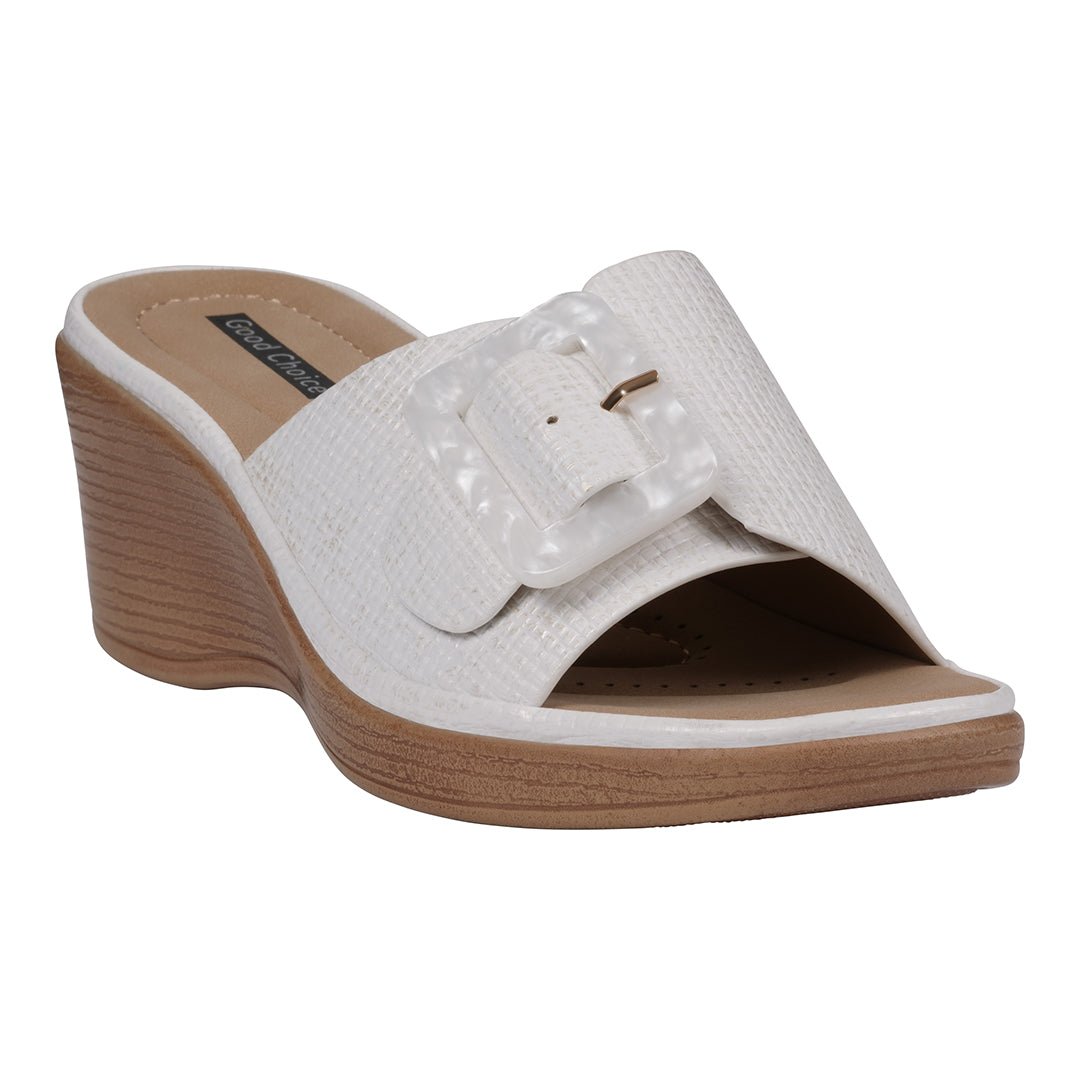 Women's Teri White Wedge Sandals - TLW Shoes