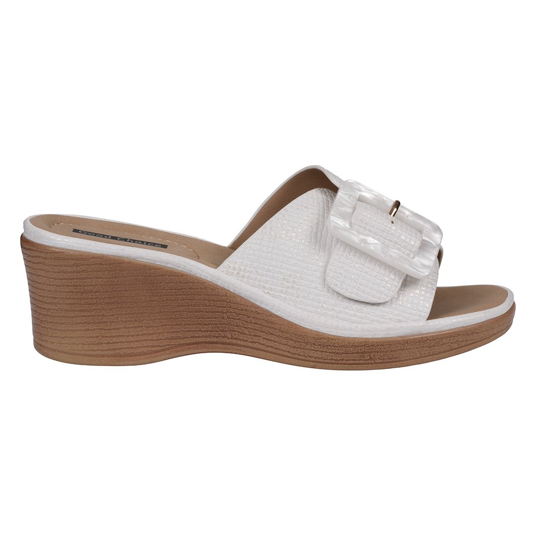 Women's Teri White Wedge Sandals - TLW Shoes