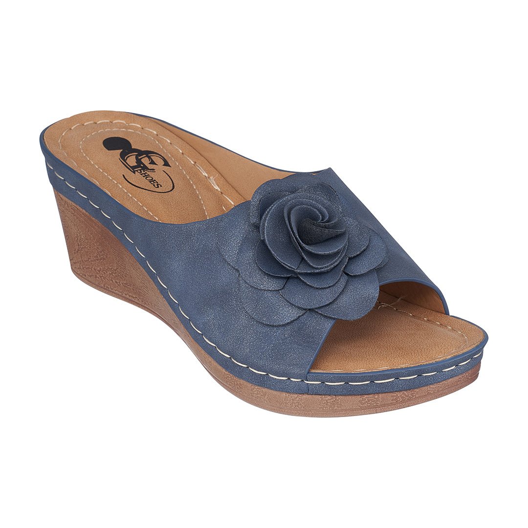 Women's Tokyo Navy Wedge Sandals - TLW Shoes