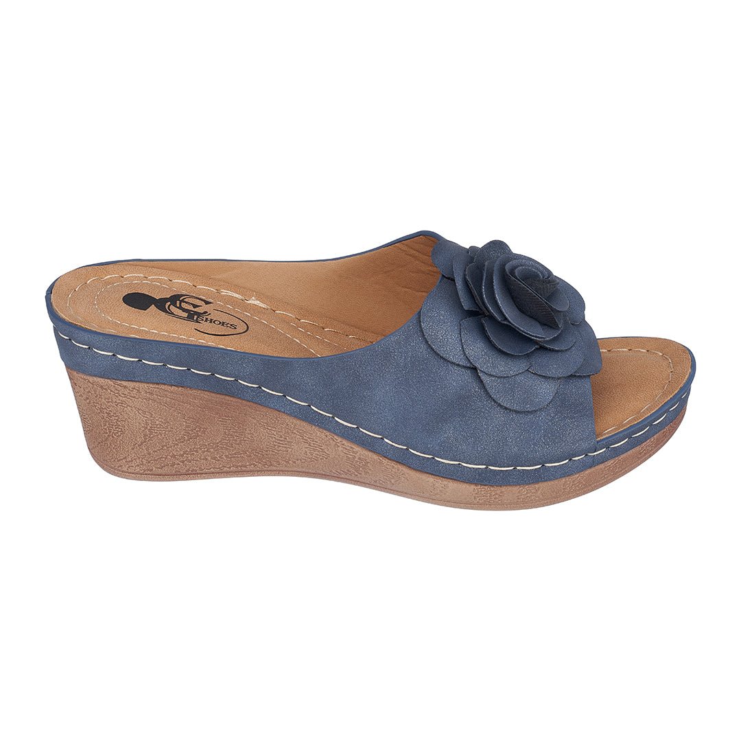 Women's Tokyo Navy Wedge Sandals - TLW Shoes
