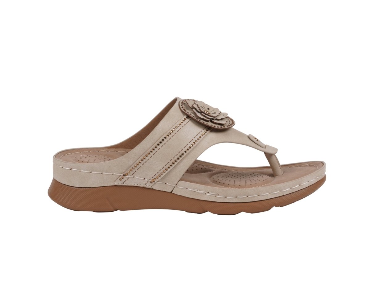 Women's Vickie Gold Flower Thong Flat Comfort Sandals - TLW Shoes