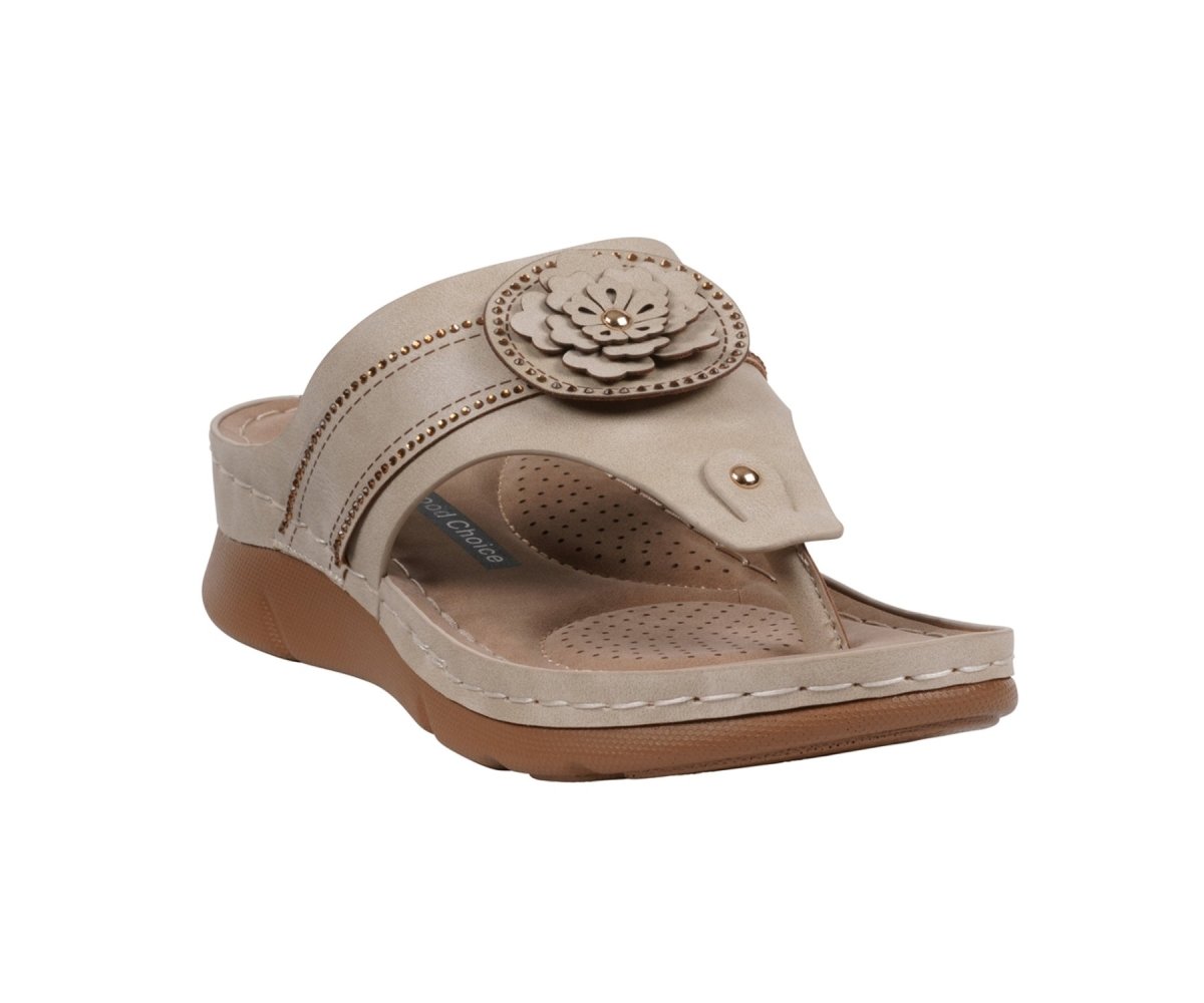 Women's Vickie Gold Flower Thong Flat Comfort Sandals - TLW Shoes