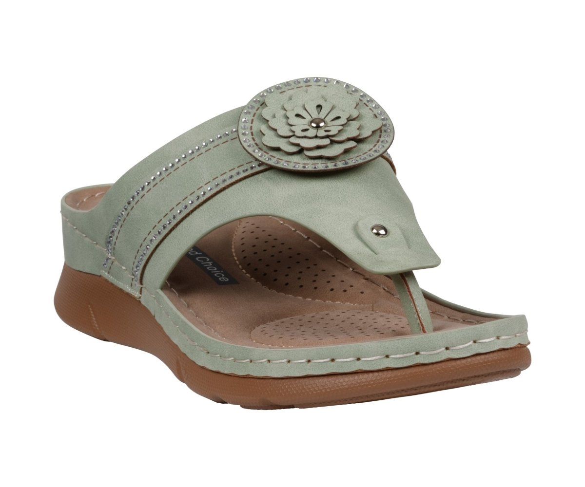 Women's Vickie Sage Flower Thong Flat Comfort Sandals - TLW Shoes