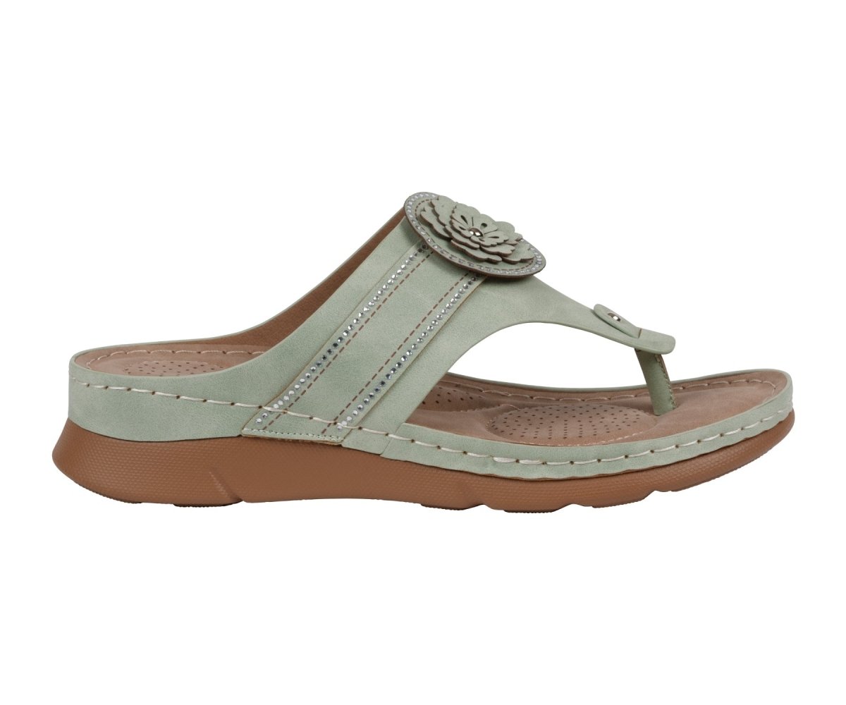 Women's Vickie Sage Flower Thong Flat Comfort Sandals - TLW Shoes