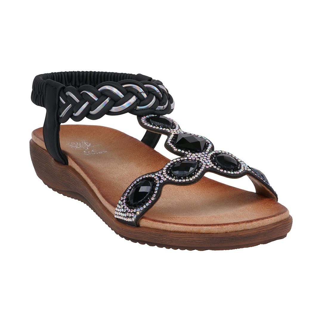 Women's Victoria Black Jeweled Flat Sandals - TLW Shoes