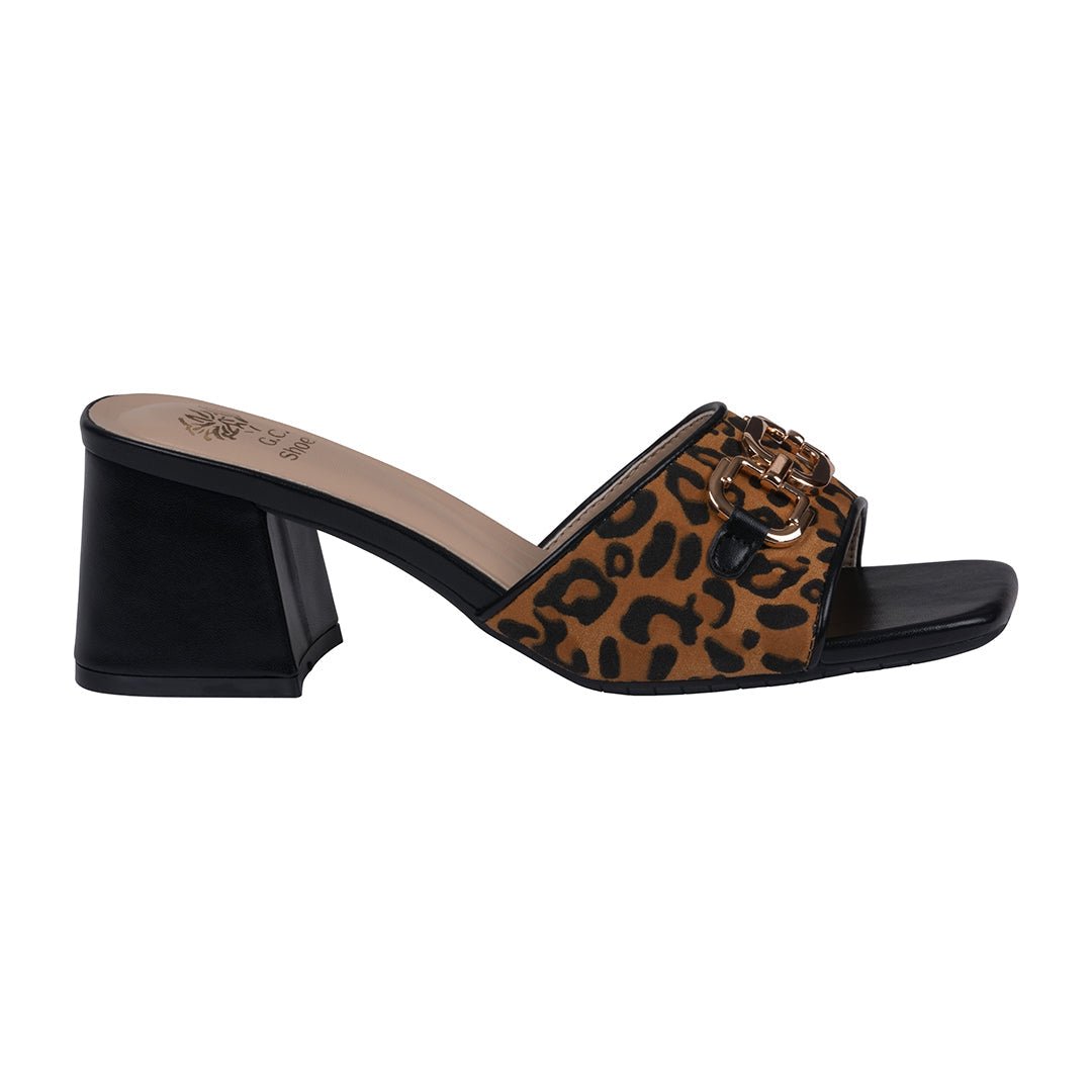 Women's Wanda Black Leopard Hardware Heeled Sandals - TLW Shoes