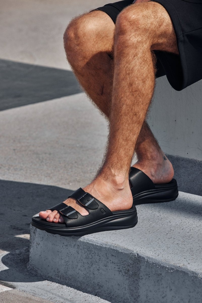 CALTO - X1660 - 2 Inches Taller (Black Buckle) - Dual Adjustable Buckle Sandal - TLW Shoes