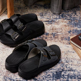 CALTO - X1660 - 2 Inches Taller (Black Buckle) - Dual Adjustable Buckle Sandal - TLW Shoes