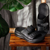 CALTO - X1660 - 2 Inches Taller (Black Buckle) - Dual Adjustable Buckle Sandal - TLW Shoes
