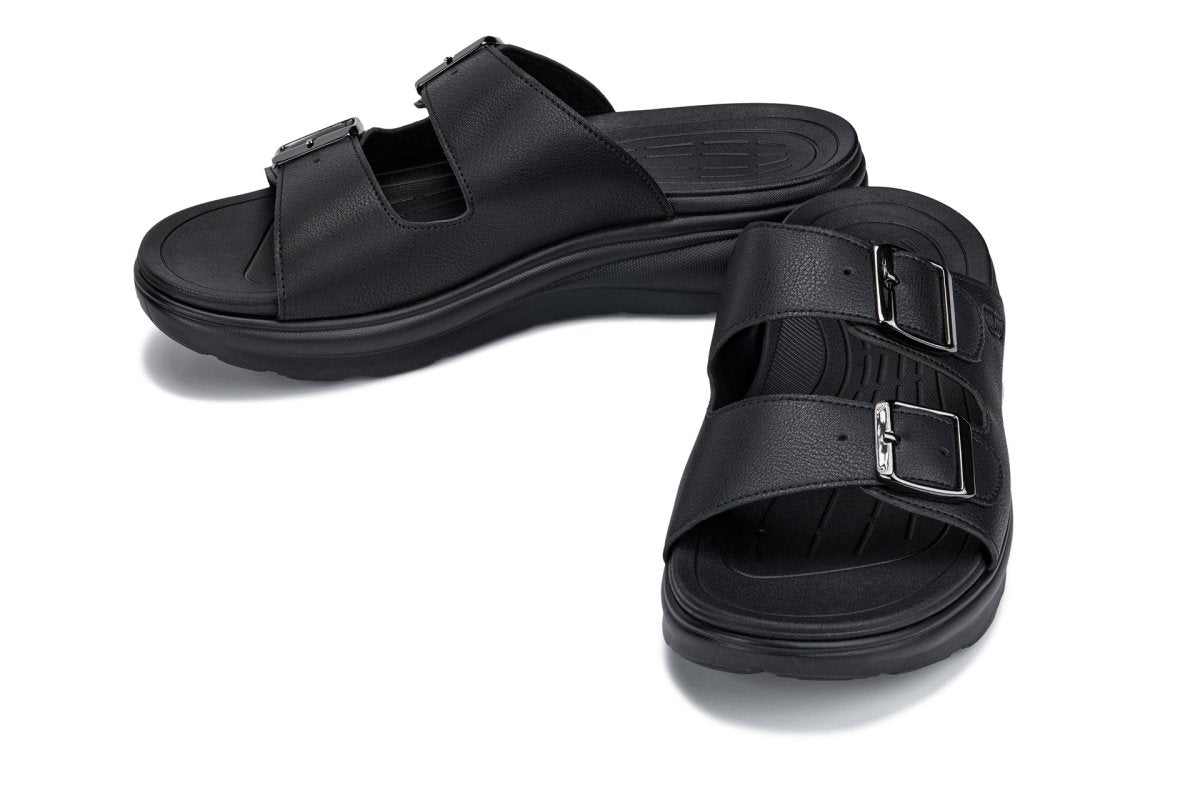 CALTO - X1660 - 2 Inches Taller (Black Buckle) - Dual Adjustable Buckle Sandal - TLW Shoes