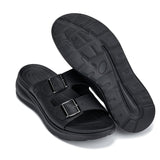CALTO - X1660 - 2 Inches Taller (Black Buckle) - Dual Adjustable Buckle Sandal - TLW Shoes