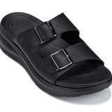 CALTO - X1660 - 2 Inches Taller (Black Buckle) - Dual Adjustable Buckle Sandal - TLW Shoes