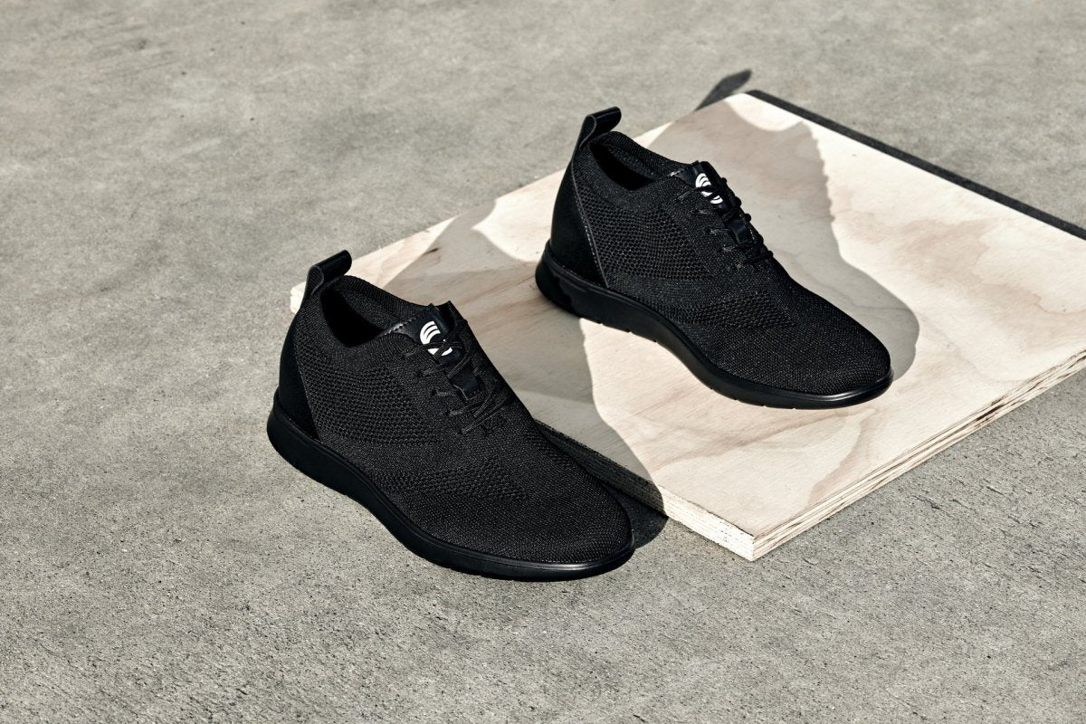 CALTO - X2211 - 2.4 Inches Taller (Black/Black Sole) - Lace Up Casual Walker - Lightweight - TLW Shoes