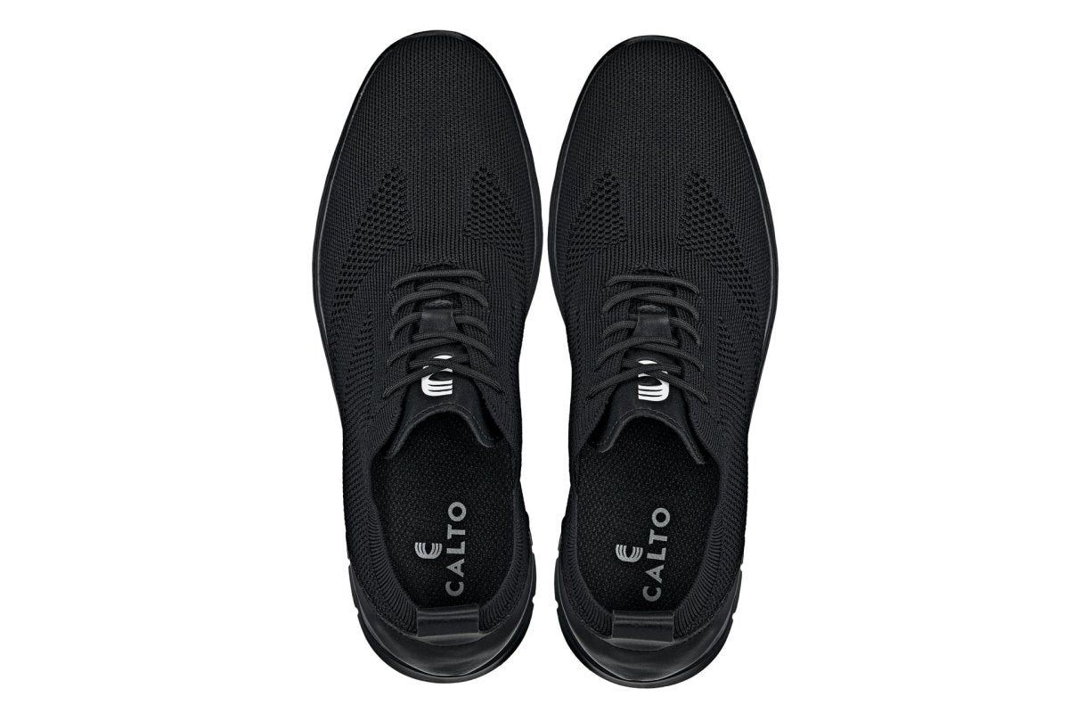 CALTO - X2211 - 2.4 Inches Taller (Black/Black Sole) - Lace Up Casual Walker - Lightweight - TLW Shoes