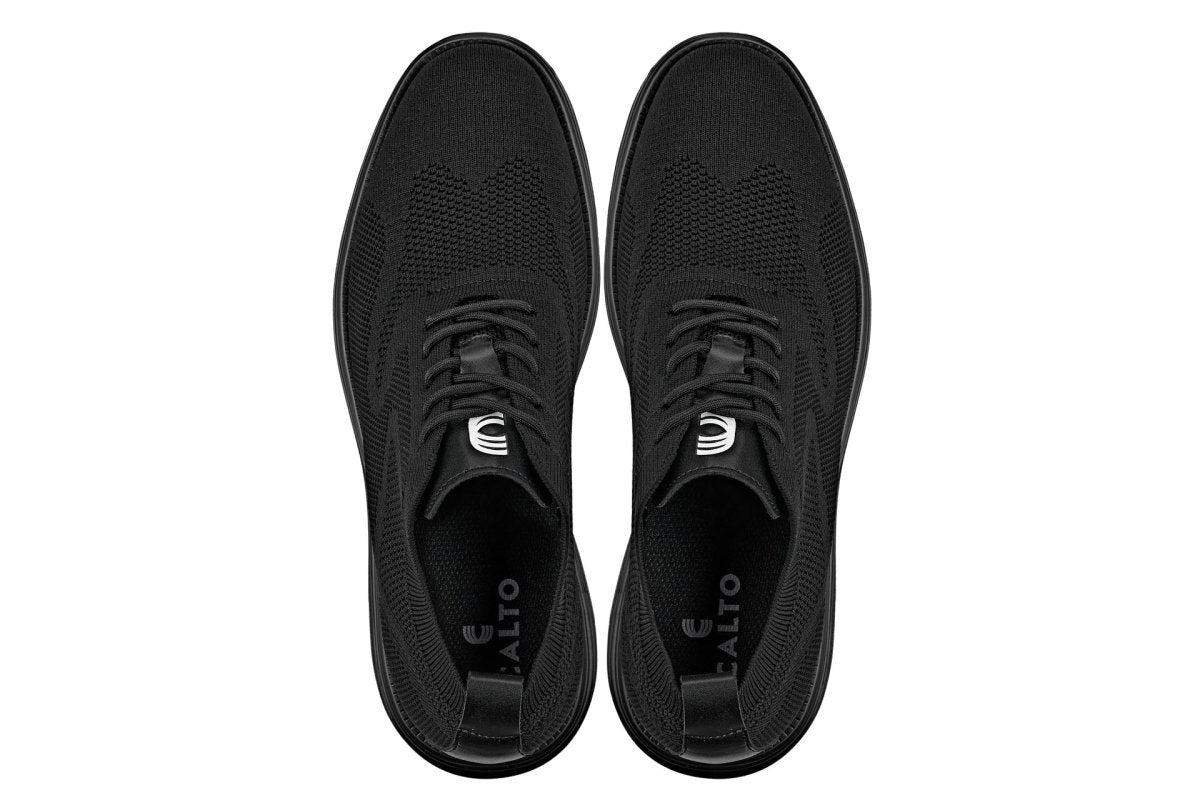 CALTO - X2631 - 2.8 Inches Taller (Black/Black Sole) - Lace Up Casual Walker - Lightweight - TLW Shoes