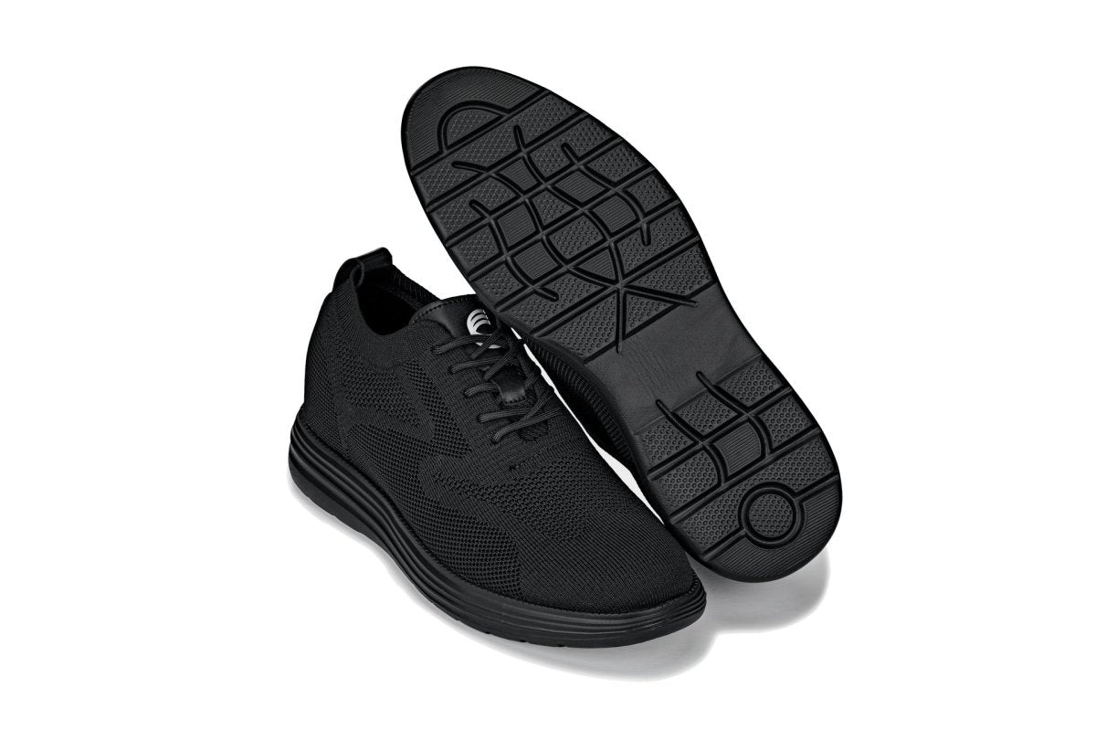 CALTO - X2631 - 2.8 Inches Taller (Black/Black Sole) - Lace Up Casual Walker - Lightweight - TLW Shoes