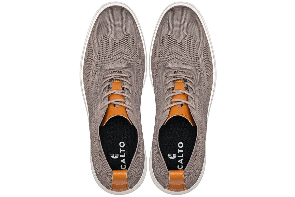 CALTO - X2638 - 2.8 Inches Taller (Khaki/Brown) - Lace Up Casual Walker - Lightweight - TLW Shoes