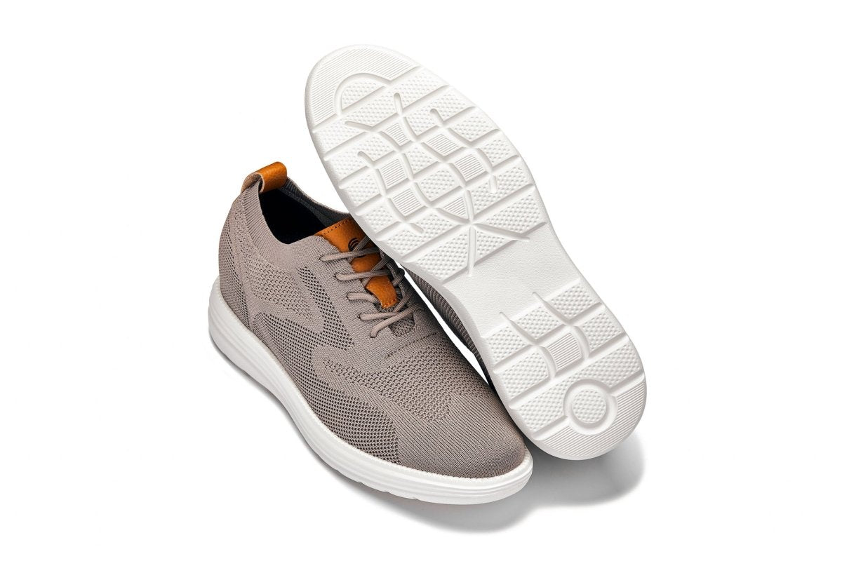 CALTO - X2638 - 2.8 Inches Taller (Khaki/Brown) - Lace Up Casual Walker - Lightweight - TLW Shoes