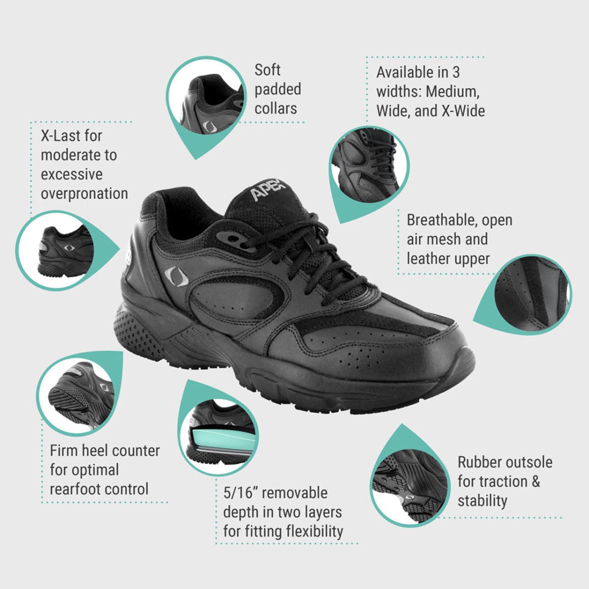 Apex X801m Lenex Walker Men's Lace Shoe In Black - TLW Shoes