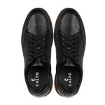 CALTO - Y7931 - 2.6 Inches Taller (Noir/Black & Gum Sole) - Elevated Leather Micro - Perforated Sneakers - TLW Shoes