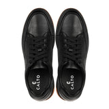CALTO - Y7931 - 2.6 Inches Taller (Noir/Black & Gum Sole) - Elevated Leather Micro - Perforated Sneakers - TLW Shoes