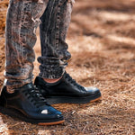 CALTO - Y7931 - 2.6 Inches Taller (Noir/Black & Gum Sole) - Elevated Leather Micro - Perforated Sneakers - TLW Shoes
