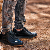 CALTO - Y7931 - 2.6 Inches Taller (Noir/Black & Gum Sole) - Elevated Leather Micro - Perforated Sneakers - TLW Shoes