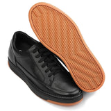 CALTO - Y7931 - 2.6 Inches Taller (Noir/Black & Gum Sole) - Elevated Leather Micro - Perforated Sneakers - TLW Shoes