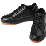 CALTO - Y7931 - 2.6 Inches Taller (Noir/Black & Gum Sole) - Elevated Leather Micro - Perforated Sneakers - TLW Shoes
