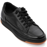 CALTO - Y7931 - 2.6 Inches Taller (Noir/Black & Gum Sole) - Elevated Leather Micro - Perforated Sneakers - TLW Shoes