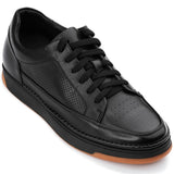 CALTO - Y7931 - 2.6 Inches Taller (Noir/Black & Gum Sole) - Elevated Leather Micro - Perforated Sneakers - TLW Shoes