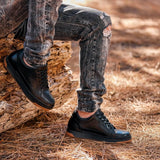 CALTO - Y7931 - 2.6 Inches Taller (Noir/Black & Gum Sole) - Elevated Leather Micro - Perforated Sneakers - TLW Shoes
